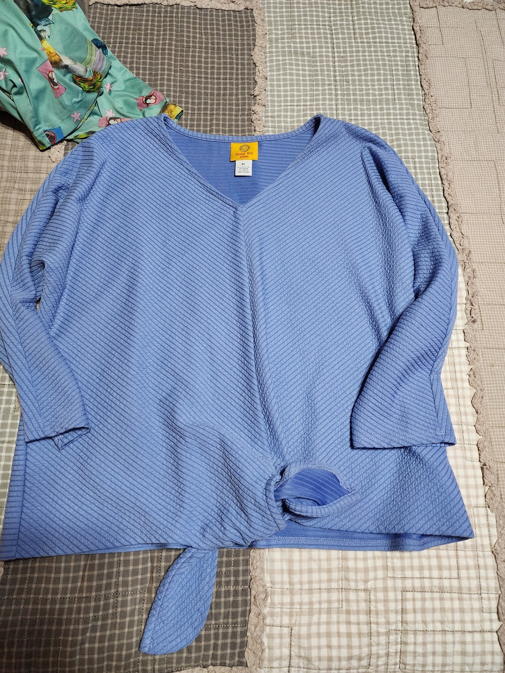 Ruby Rd. V-Neck Tie-Front Sweater in Periwinkle Blue
